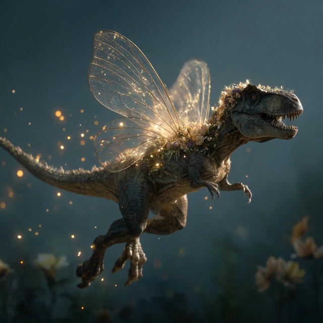 Flying T Rex Fairy Illustration