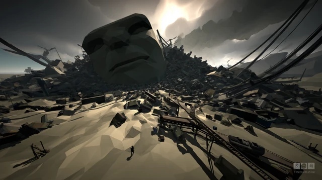 Dystopian Low Poly Bear and Trash Coastline