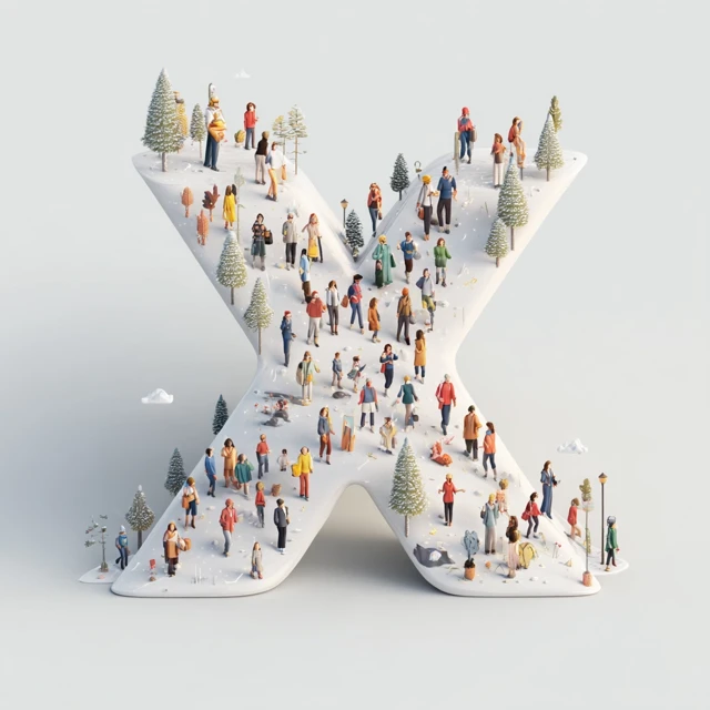 Letter X Illustration with People Walking Art Poster
