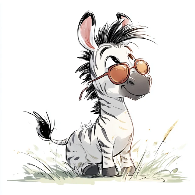 Cute Cartoon Baby Zebra Wearing Sunglasses