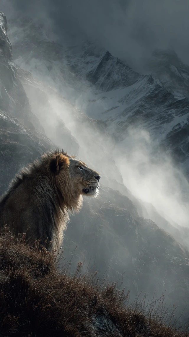 Majestic Lion in Wild Mountain Landscape National Geographic