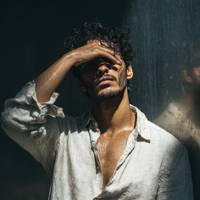 Street Portrait Man Shielding Eyes Sunlight