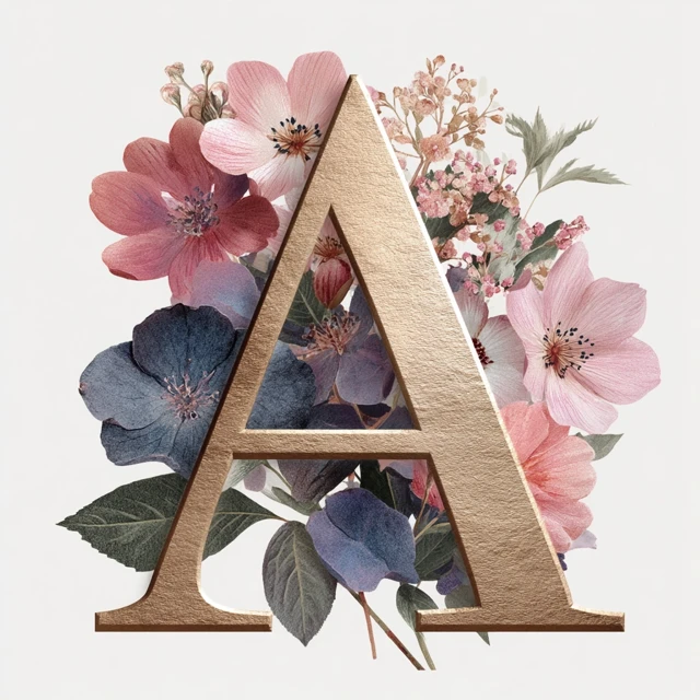 Floral Letter A Gold Watercolor Illustration