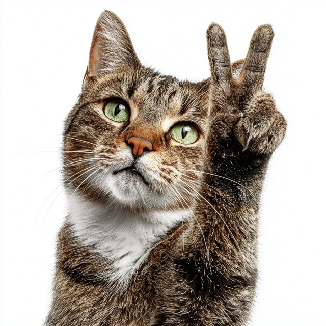 Cat Giving Peace Sign Realistic Photo