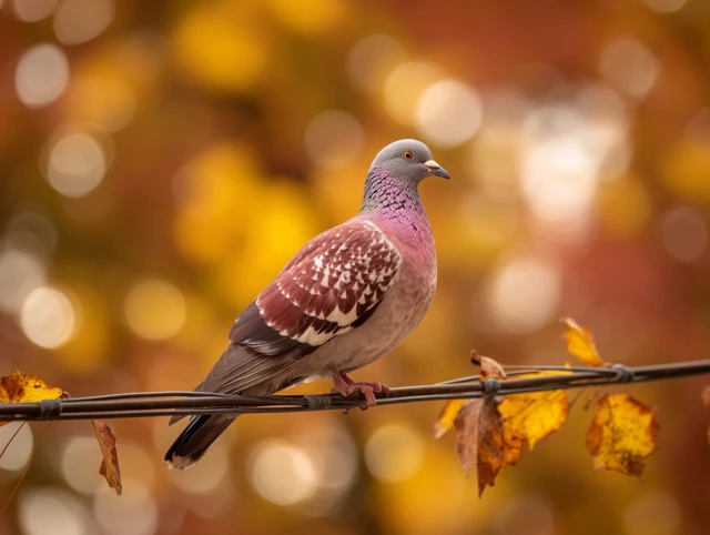 Autumn Pigeon on a Wire