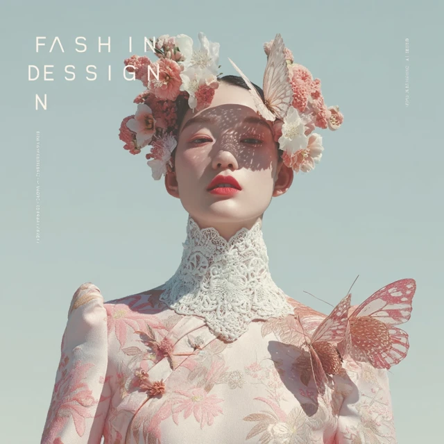 Fashion Magazine Cover Design: Woman in Cheongsam with Butterflies