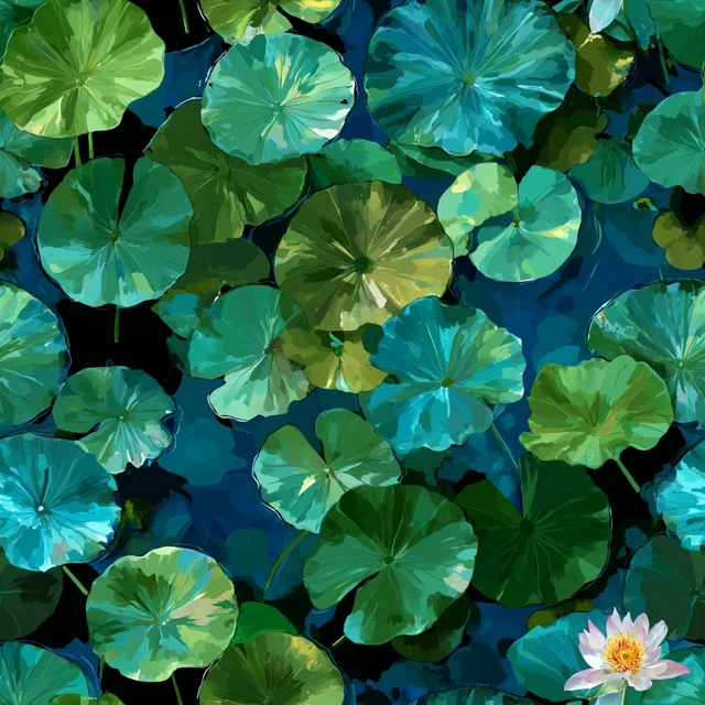 Lily Pads and Lotus Flowers Seamless Pattern