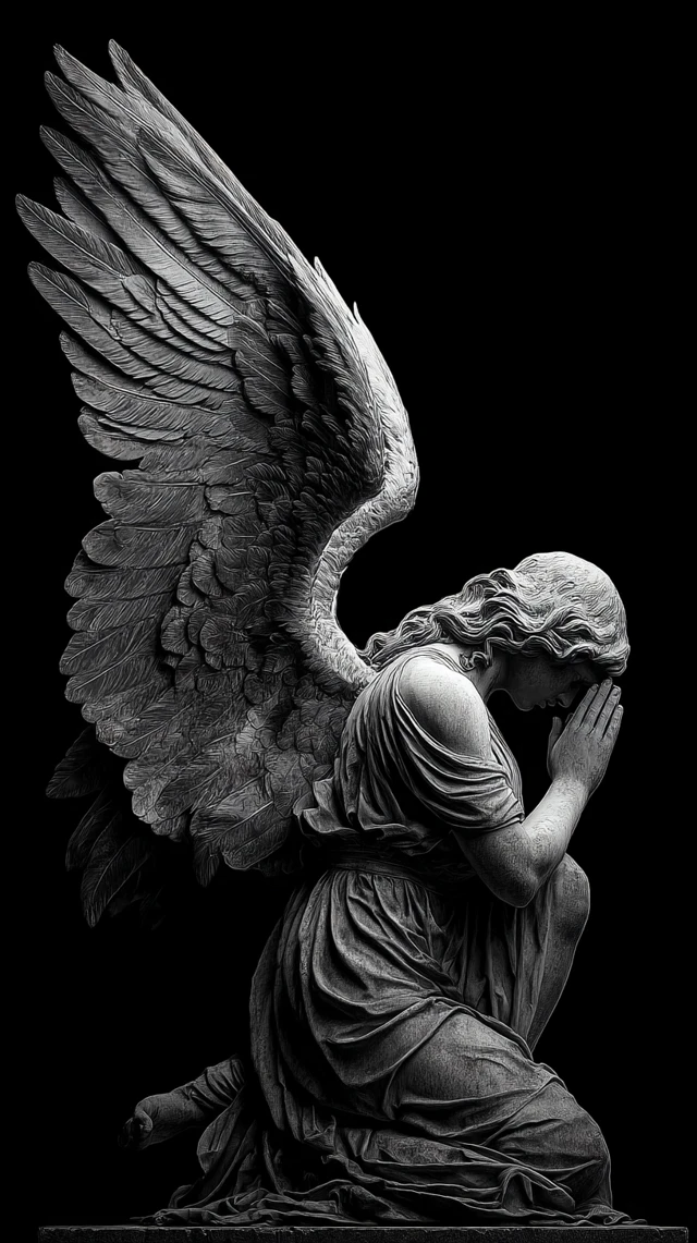 Praying Angel Grayscale T-Shirt Design