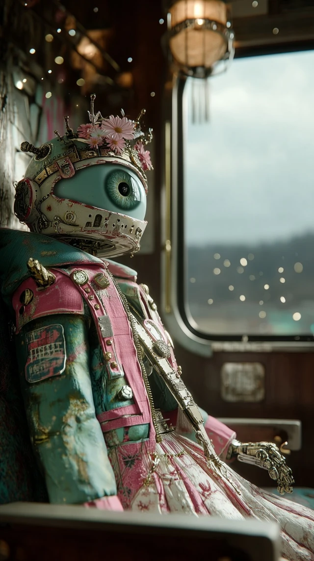 Fantasy Train Interior with Monster Looking Out
