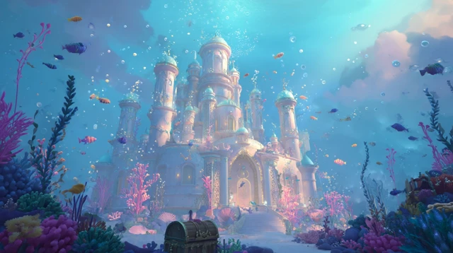 Underwater Mermaid Castle Dreamy Fantasy Scene