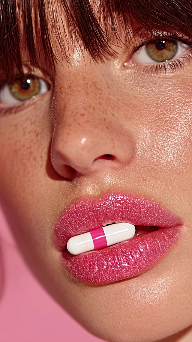 Pink Glossy Lips and Pill: Product Photography
