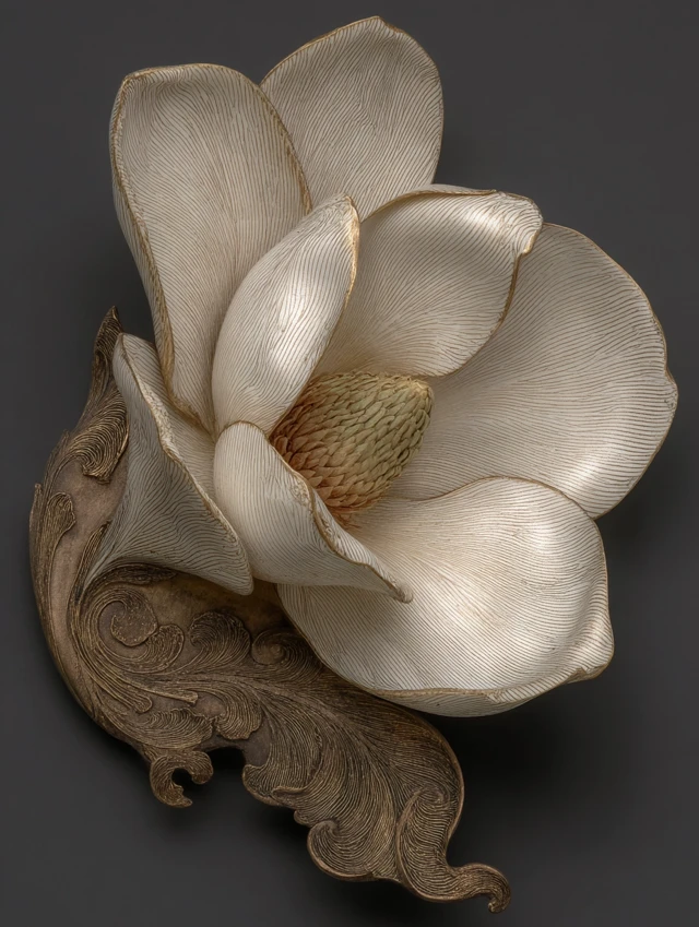Art Deco Magnolia Flower Black and White Gilded