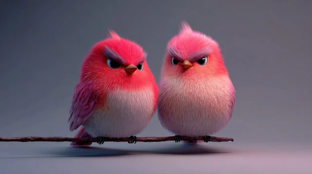 Fluffy Birds 3D Render with Contrasting Lighting
