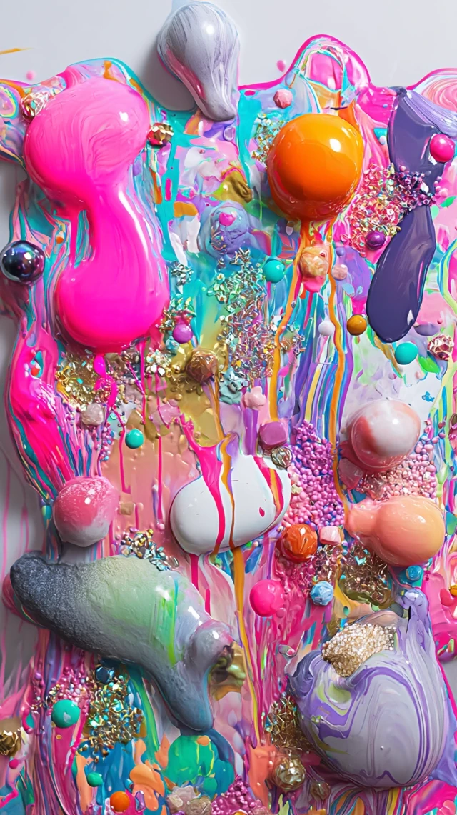 Abstract Art with Impasto Paint, Glitter and Gems