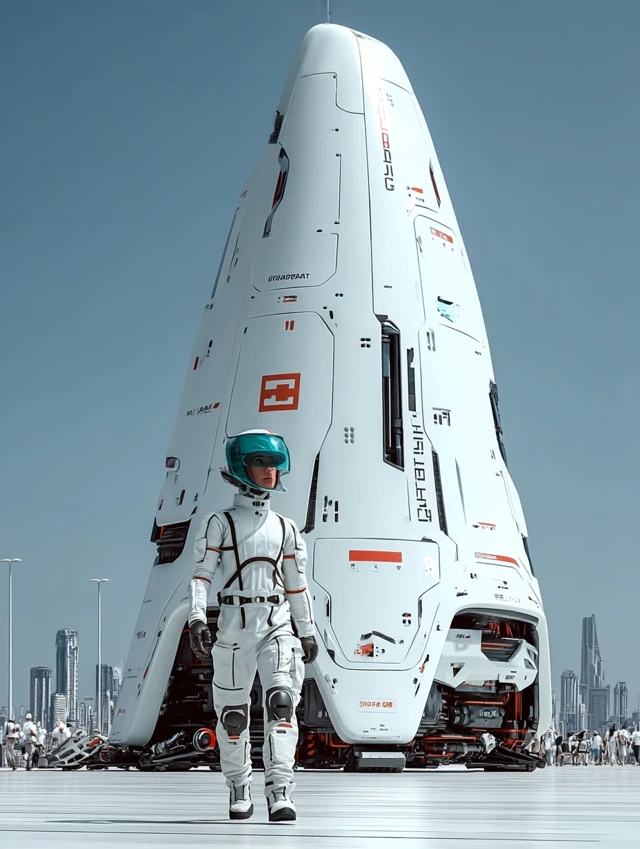 Astronaut Walks Towards Futuristic Spaceship