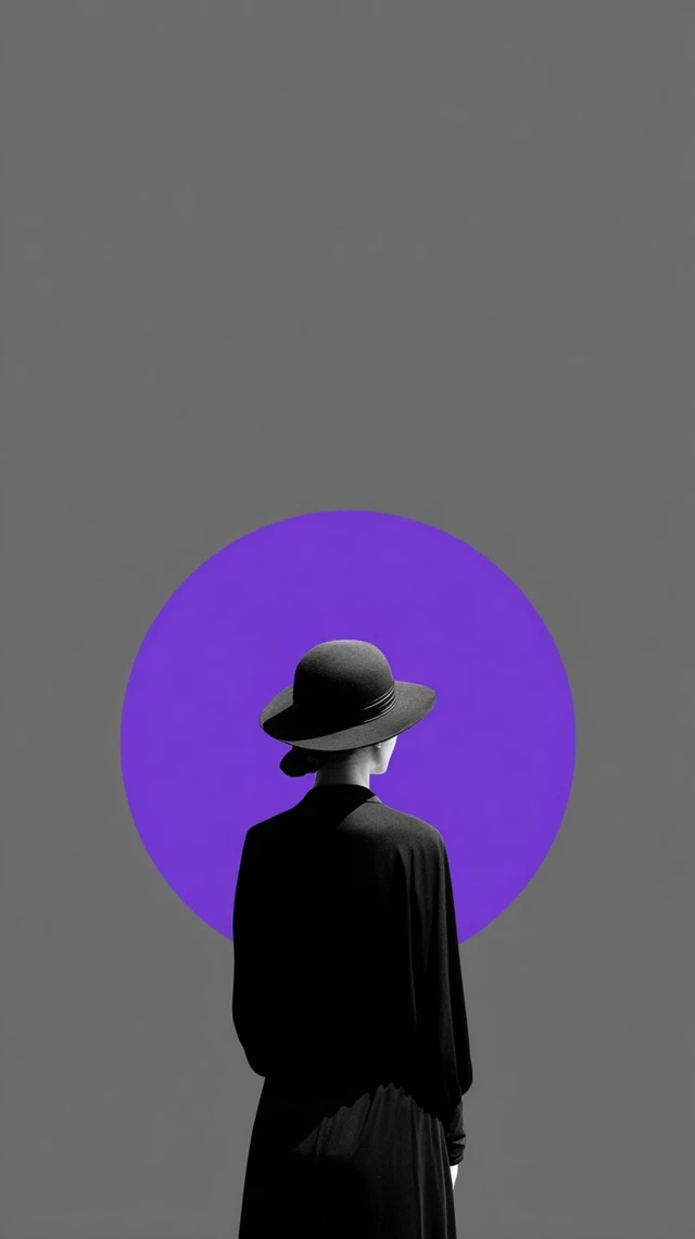 Minimalist Woman in Hat Purple Circle Wallpaper