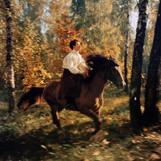 Alexander Pushkin Riding Horse in Russian Forest