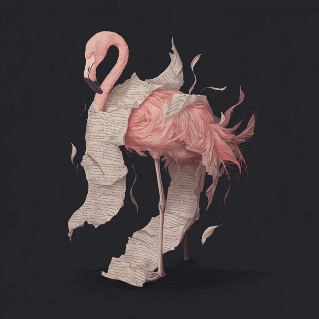 Flamingo with Poetry Dark Romantic Art Illustration