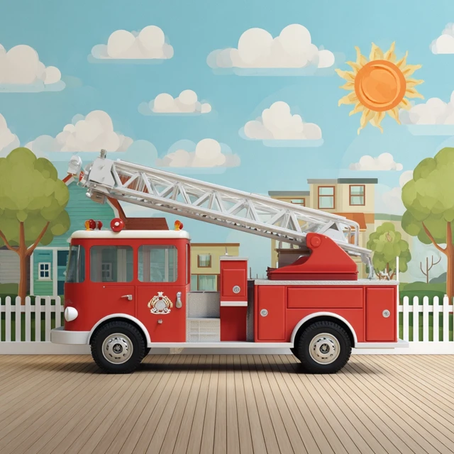 Fire Truck on the Beach Kids Illustration