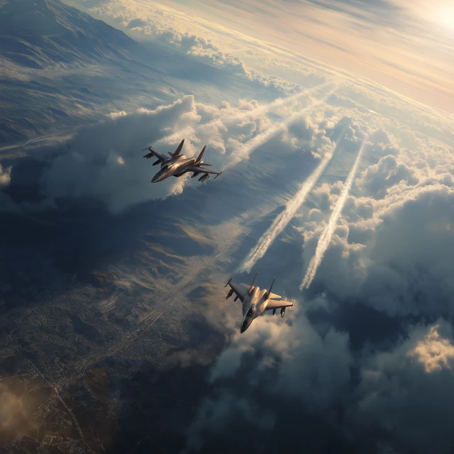 Fighter Jets Formation High Above the Earth