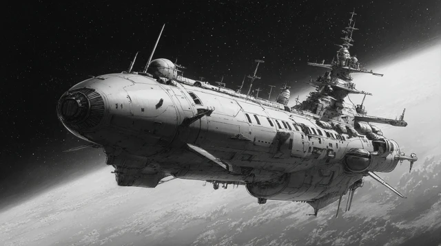 Futuristic Space Carrier Ship Anime Illustration