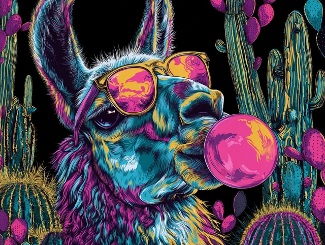 Llama with Sunglasses Bubble Gum Pop Art