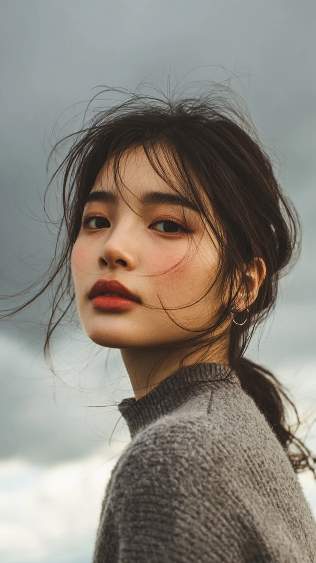 Korean Idol Portrait Soft Beige Tones Cloudy Weather