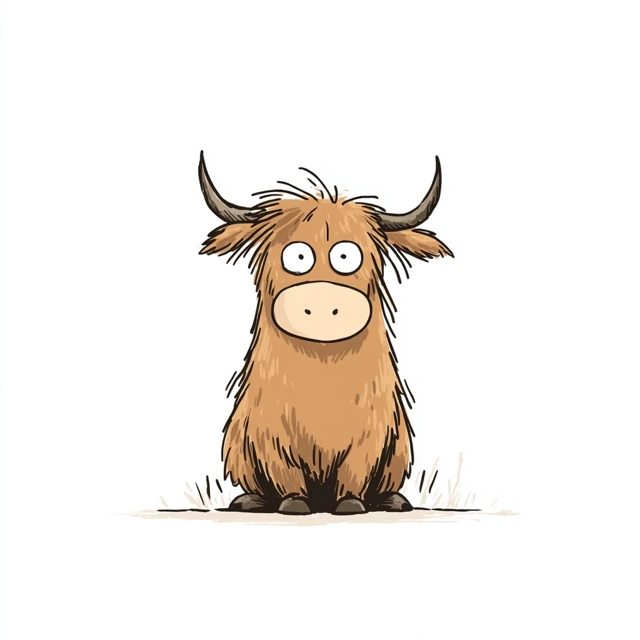 Funny Cartoon Highland Cow Illustration