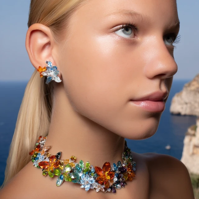High Fashion Jewelry Floral Design Rainbow Gemstones 2024