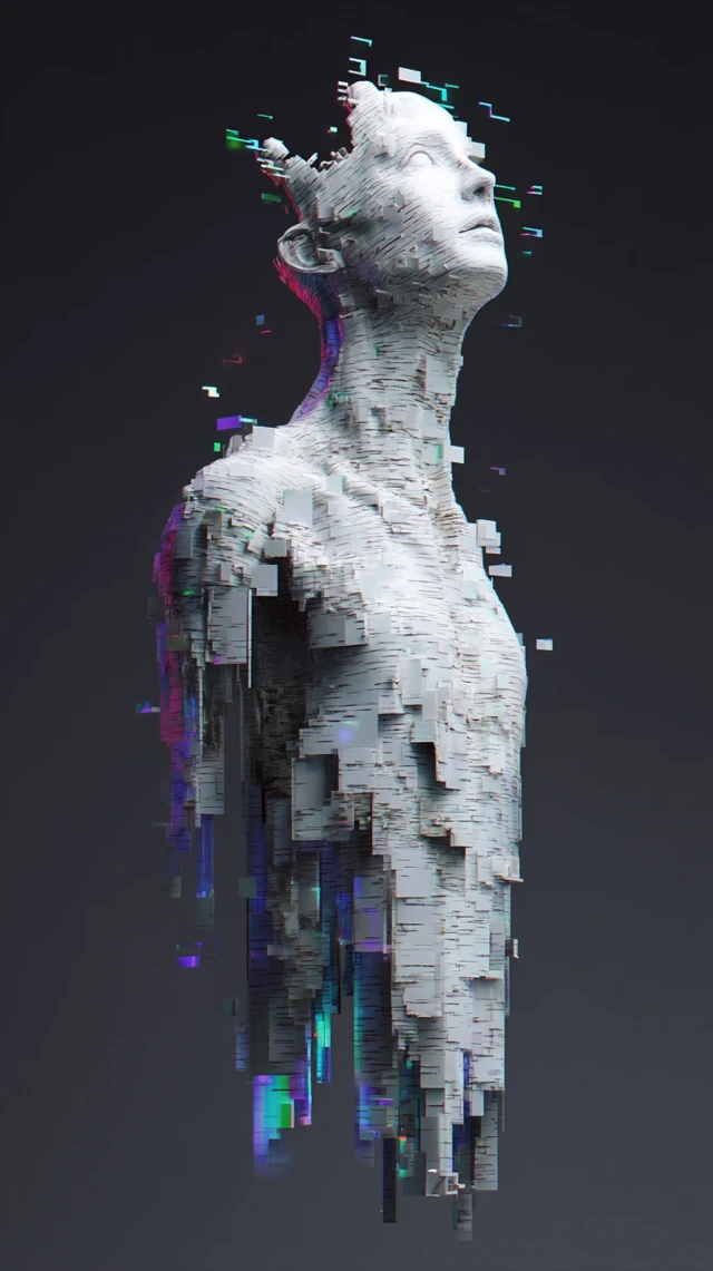 Glitch Tree Tower: Surreal 3D Digital Art