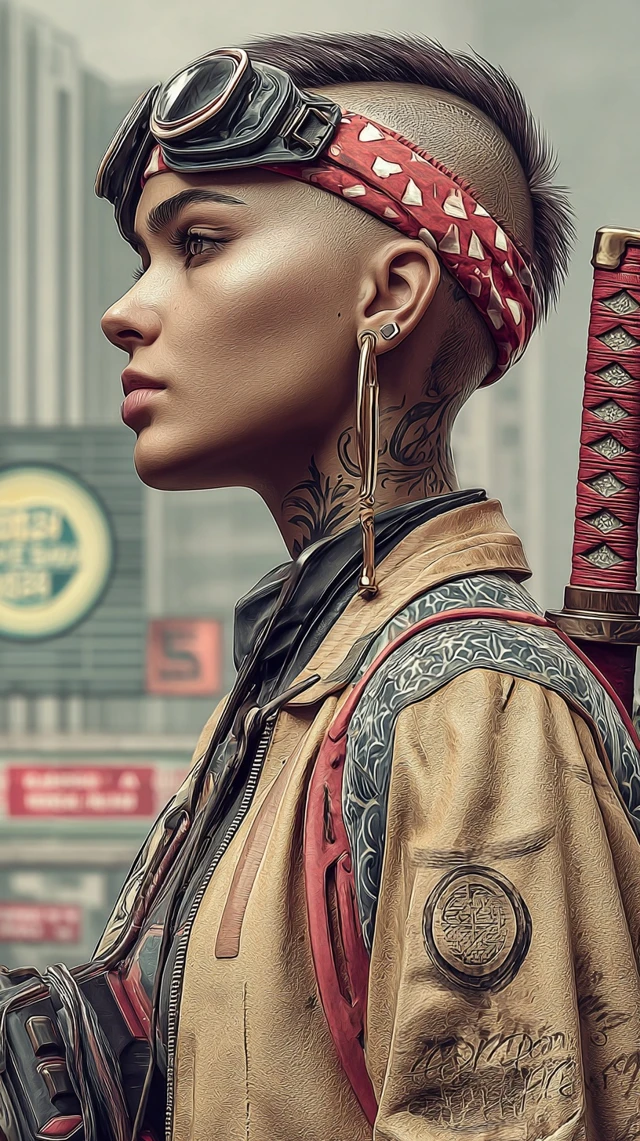 Cyberpunk Samurai in Dystopian City