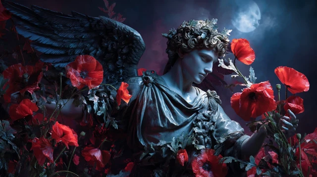 Morpheus God of Dreams with Poppies Mystical Art
