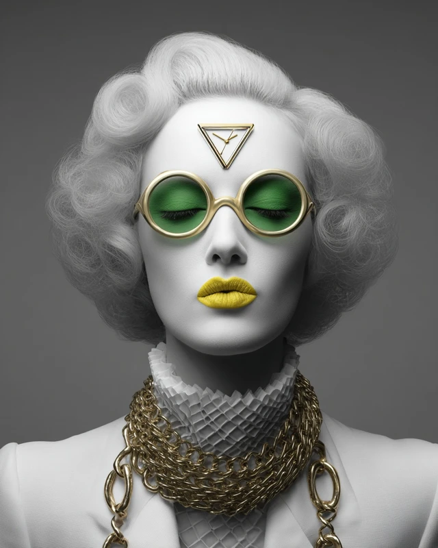 Avant Garde Fashion Portrait with Green Glasses