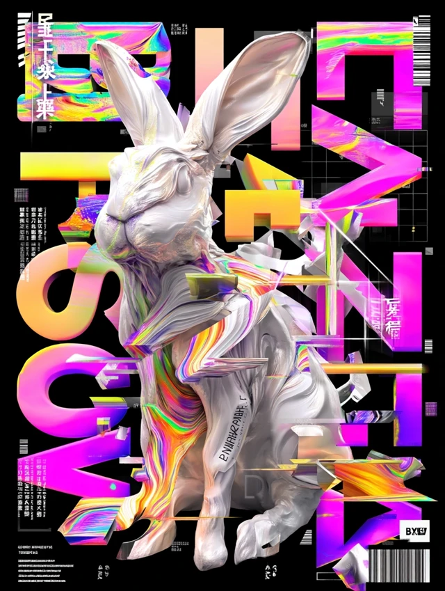 Glitch Rabbit Poster Design Abstract Art Freedom