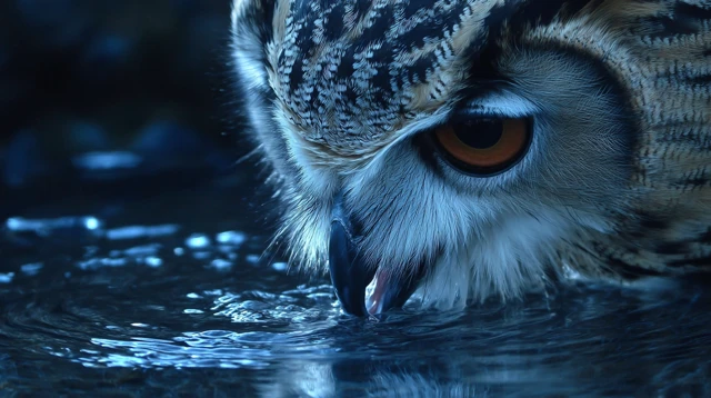 Owl Touching the Galaxy Waters