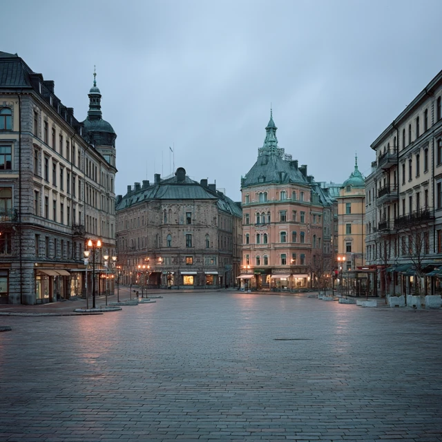 Stockholm City Square Historic Buildings Overcast Nordic