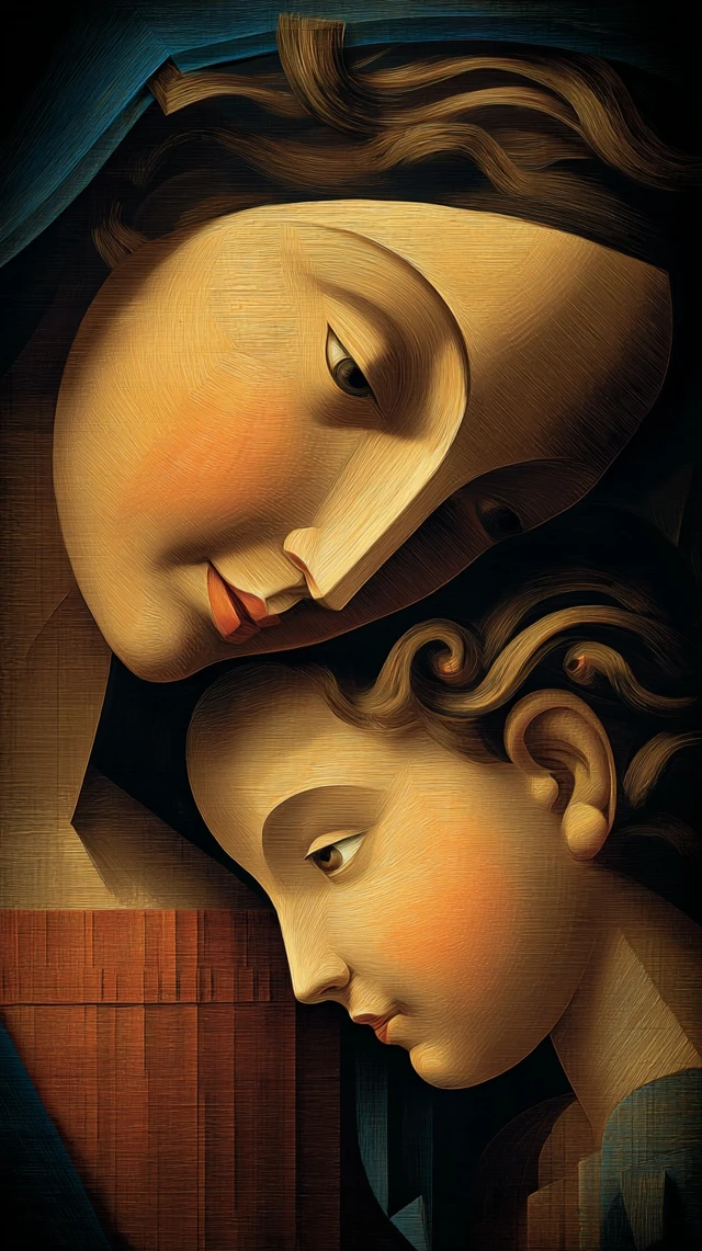 Mother and Child Geometrically Stylized Art