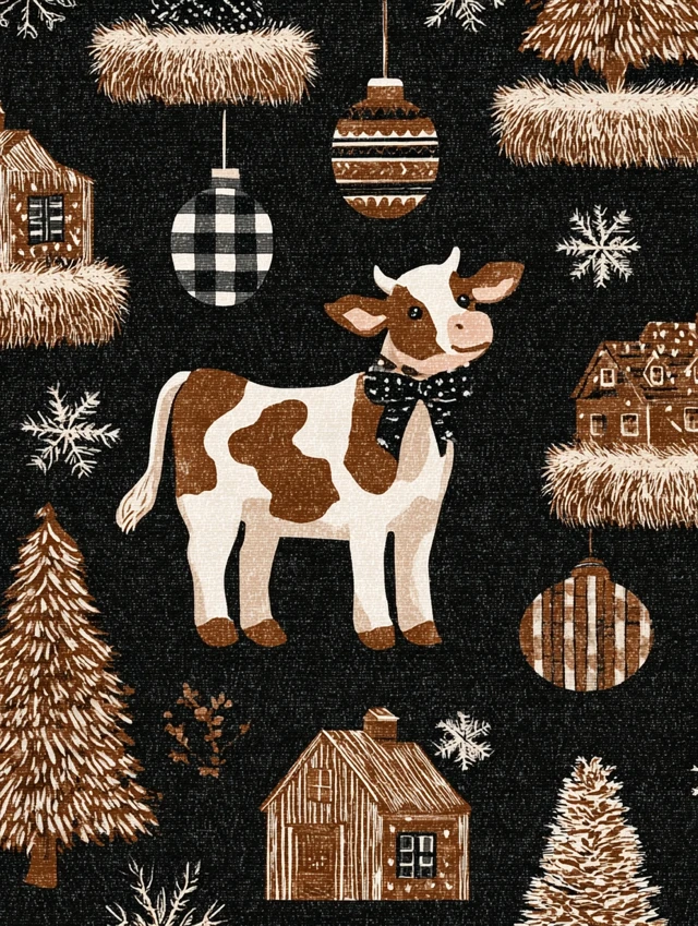 Cute Christmas Cow Illustration Festive Holiday Decor