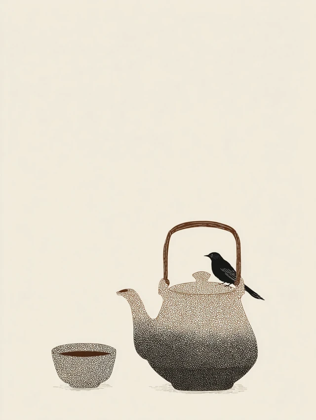 Japanese Teapot Illustration Ukiyo e Style