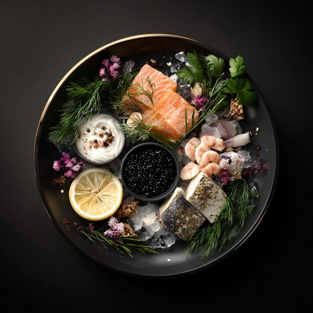 Delicious Seafood Platter Caviar Fish and More