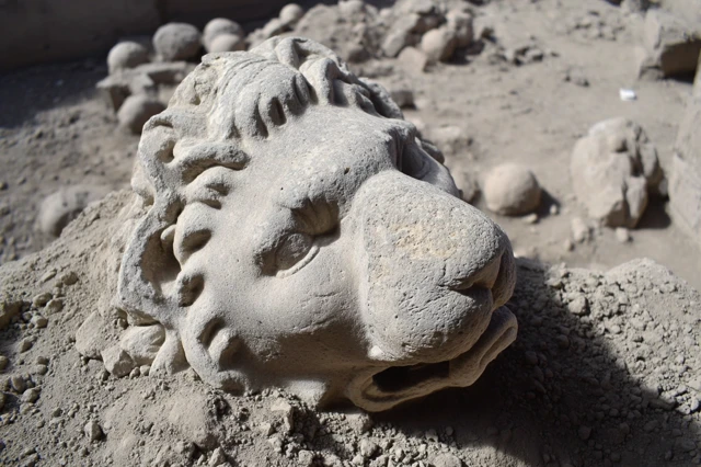 Ancient Lion Head Stone Sculpture Archaeological Find