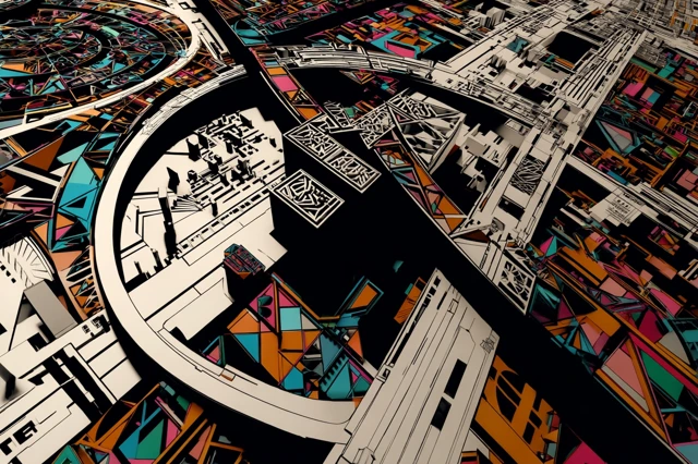 Abstract Cityscape Geometric Colorful Artwork