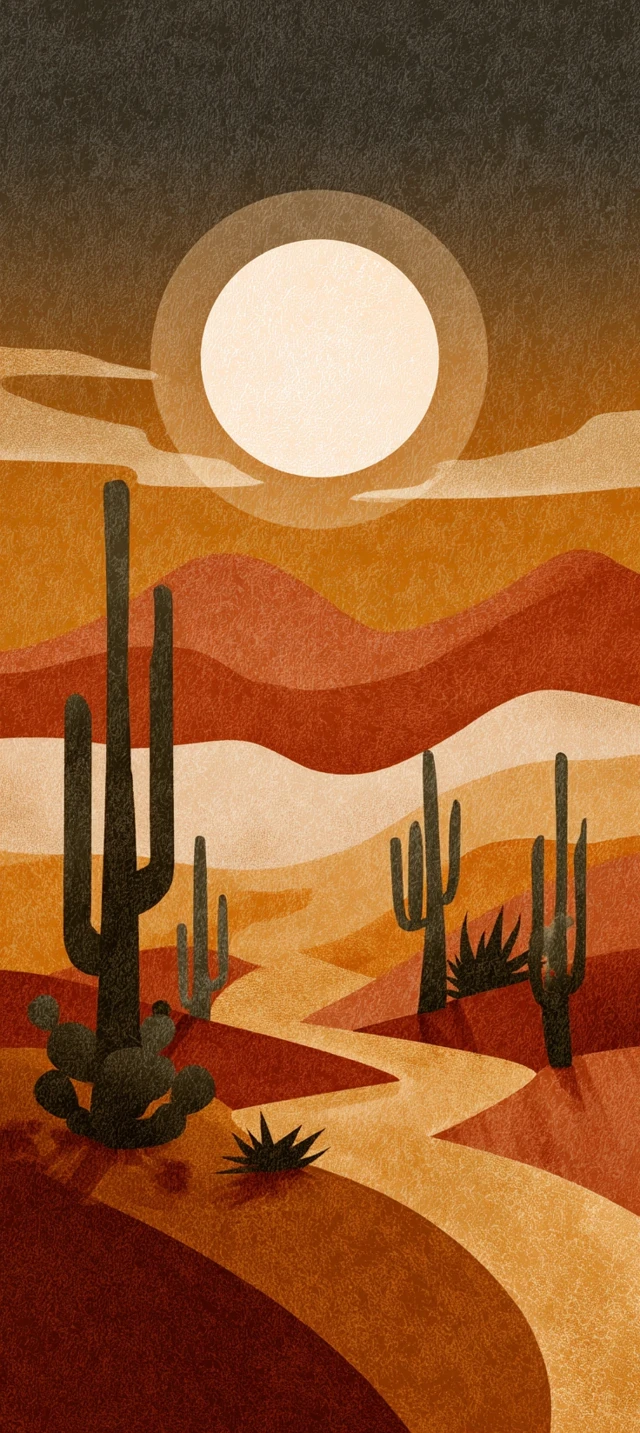 Boho Desert Landscape Art Poster - Earthy Tones