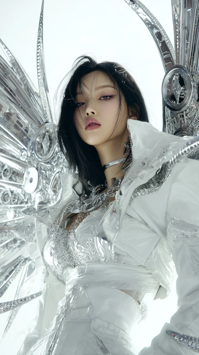 Futuristic South Korean Woman in Cyberpunk Fashion