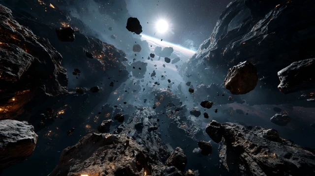 Asteroid Corridor Cinematic Space Scene