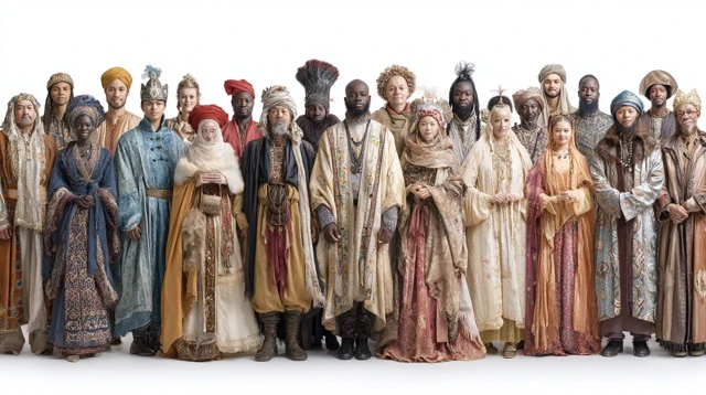 Diverse People Modern and Ancient Clothing