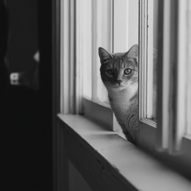 Curious Cat Looking Through Window