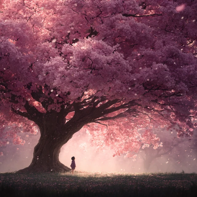 Cherry Blossom Dream: Girl Under a Motherly Tree