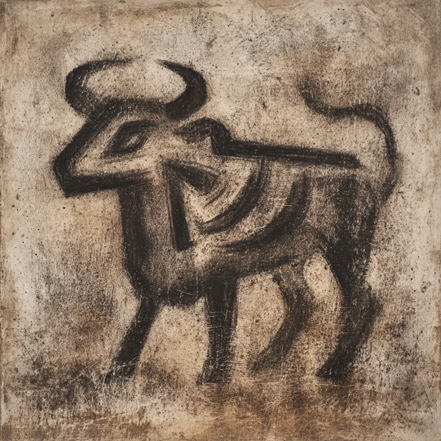 Mythological Bull Charcoal Drawing in NeoExpressionist Style