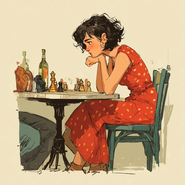 Chess Defeat Anime Style Woman Illustration